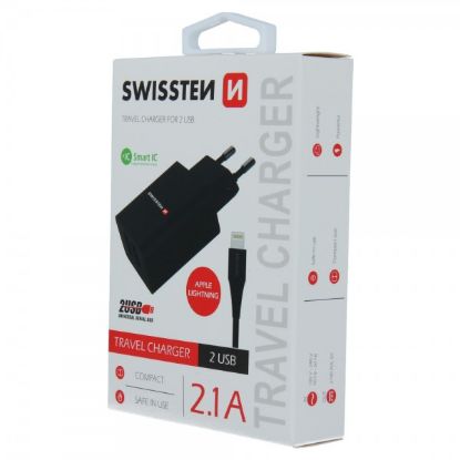 Picture of SWISSTEN Charger 2xUSB 2.1A +USB Lighting 1.2m crni