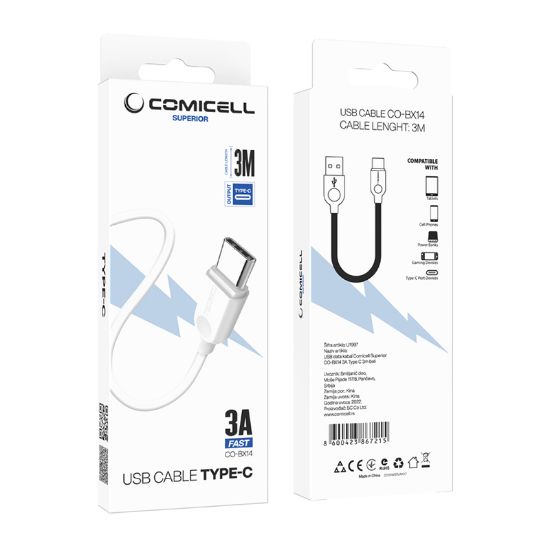 Picture of USB data kabal Comicell Superior CO-BX14 3A Type C 3m beli