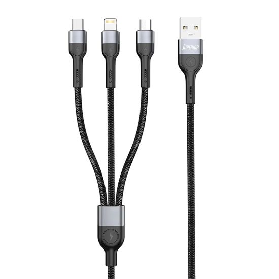 Picture of USB data kabal Superior SU-K106 3in1 Lightning/Micro/Type C 1m crni